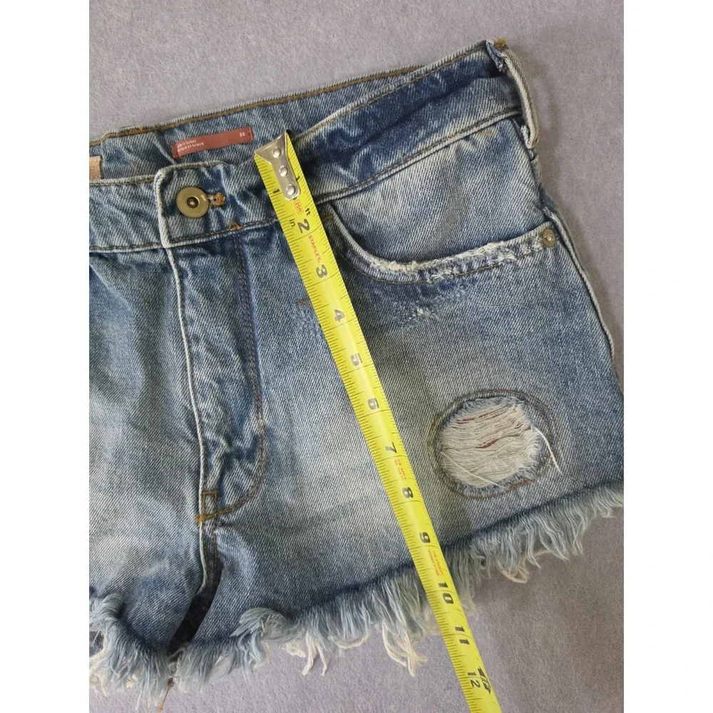Pilcro Blue & Multi Floral Boho Accent Distressed Denim Cutoff Shorts Size 26